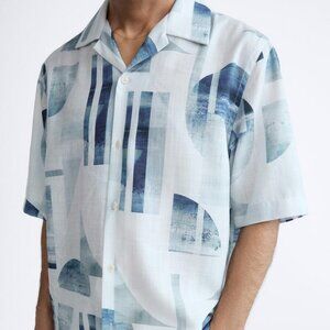 ZARA Men's Geometric Print Shirt Short Sleeve Size L NWT
